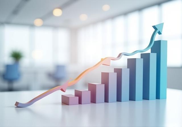 Gráfico de crescimento empresarial com setas apontando para cima